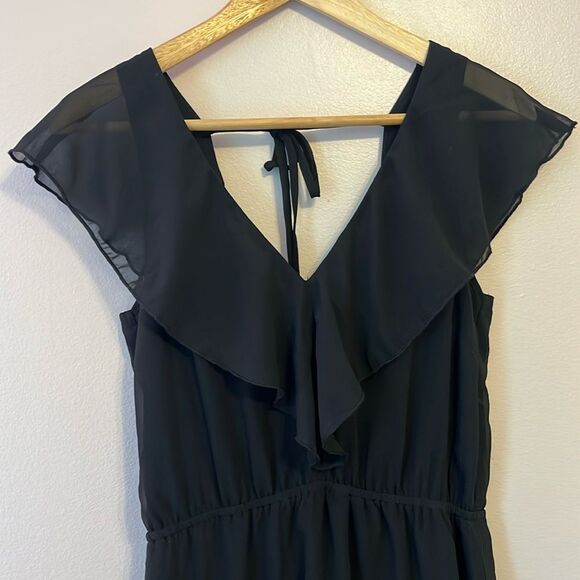 H&M Open Back Ruffled Semi-Sheer Dress Party Chiffon Whimsigoth Black Sz 6 New - Picture 3 of 7